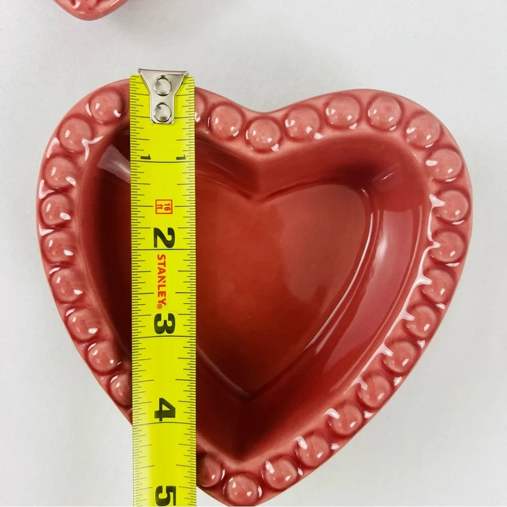 Retired Williams Sonoma Ramekins Heart Shape Beaded Plate Trinket Red Dessert